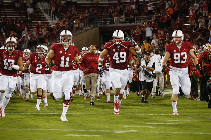130907-Stanford-SanJose-030.JPG - Sept.7, 2013; Stanford, CA, USA; Stanford Cardinal takes the field prior to game against the San Jose State Spartans at  Stanford Stadium. Stanford defeated San Jose State 34-13.